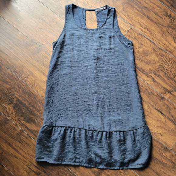 Mango Basics Womans Dark Blue Scoop Neckline sleeveless Ruffle Dress Size 4 - Picture 2 of 7